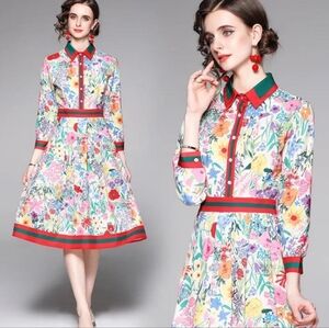 Dalia Macphee Floral Pleated Fit Flare